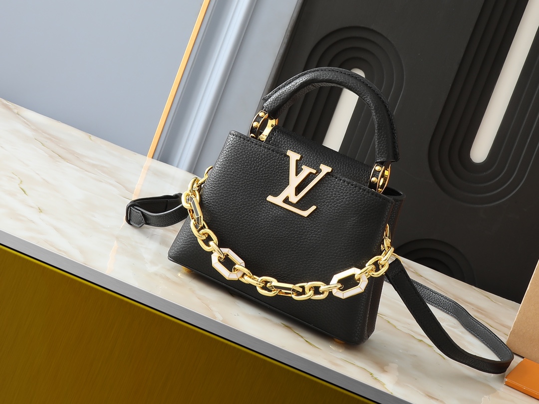 Louis Vuitton LV Capucines BB Handbag Premium Canvas Model M28197 Gold Hardware Business Casual Authentic Style